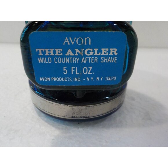 Vintage Avon The Angler Fishing Reel Wild Country After Shave 5 fl ozBlue Glass - Picture 4 of 4
